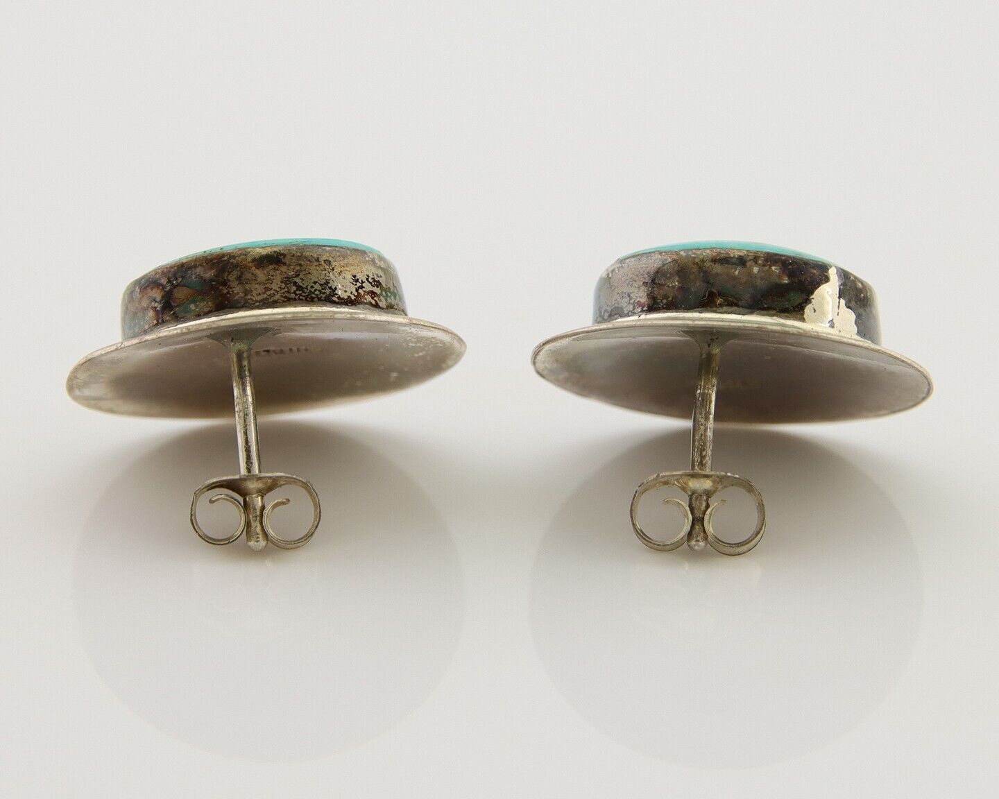 Navajo Earrings 925 Silver Blue Turquoise Native American Artist C.80's