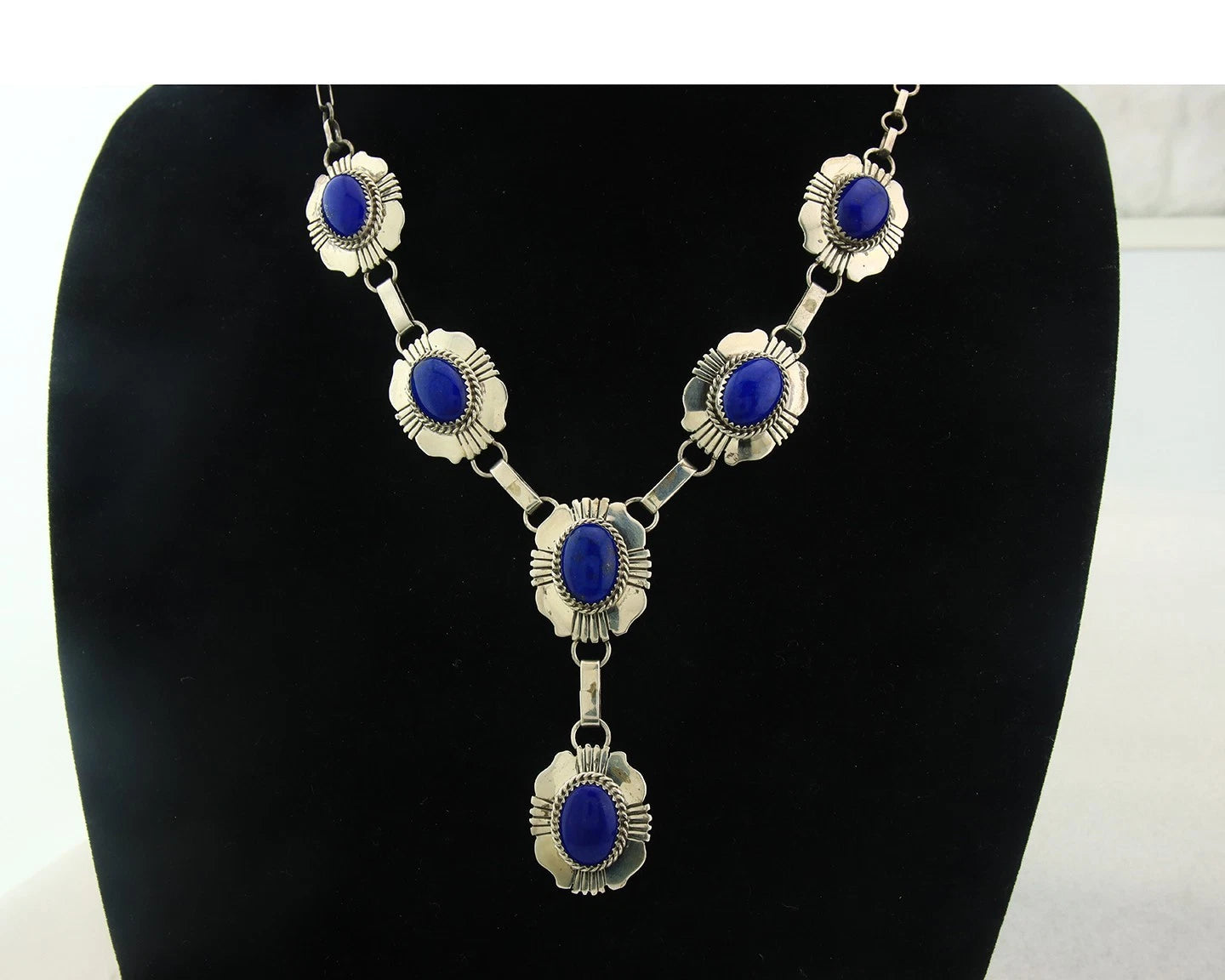 Navajo Necklace Earring Set Sterling Silver Lapis Vintage Signed W Denetdale
