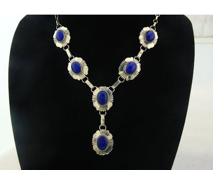 Navajo Necklace Earring Set Sterling Silver Lapis Vintage Signed W Denetdale
