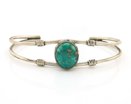 Navajo Cuff Bracelet Sterling Silver Blue Gem Turquoise Native American Artist