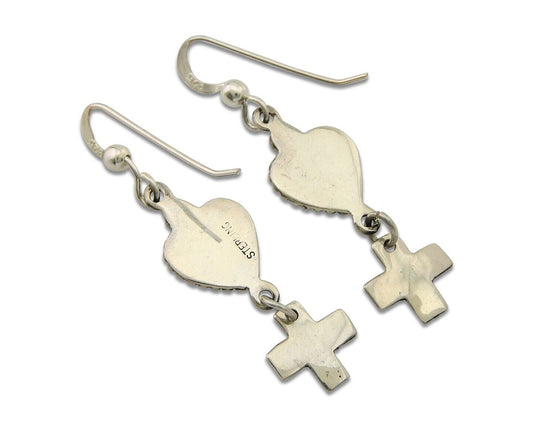 Navajo Earrings 925 Silver Heart Cross Amethyst Native American Artist C.80's
