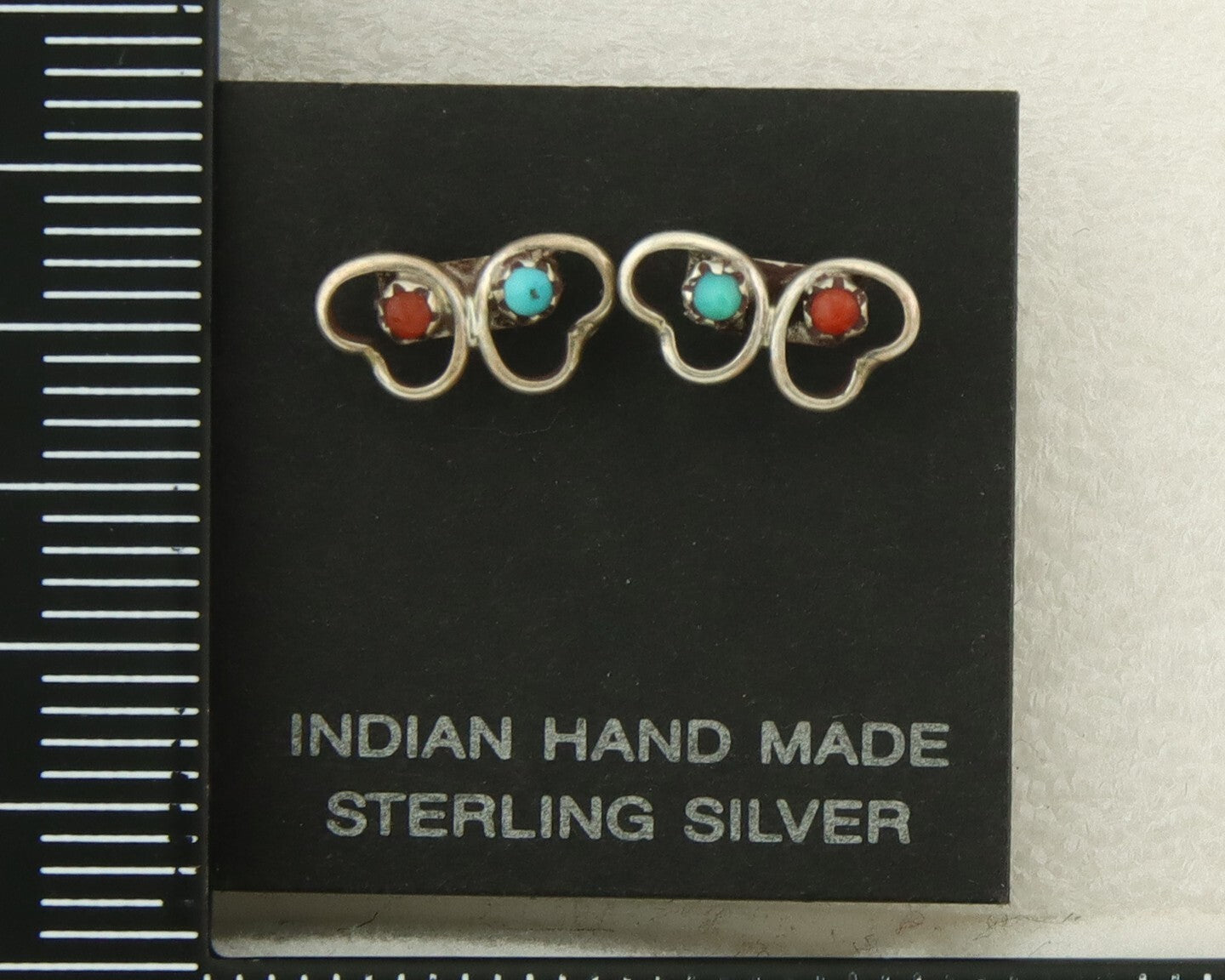 Navajo Heart Earrings 925 Silver Natural Gemstone Native American Artist C.80's
