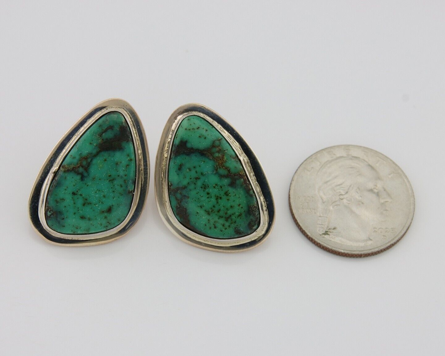 Navajo Shield Earrings 925 Silver Natural Turquoise Artist Signed M.S. C.80's