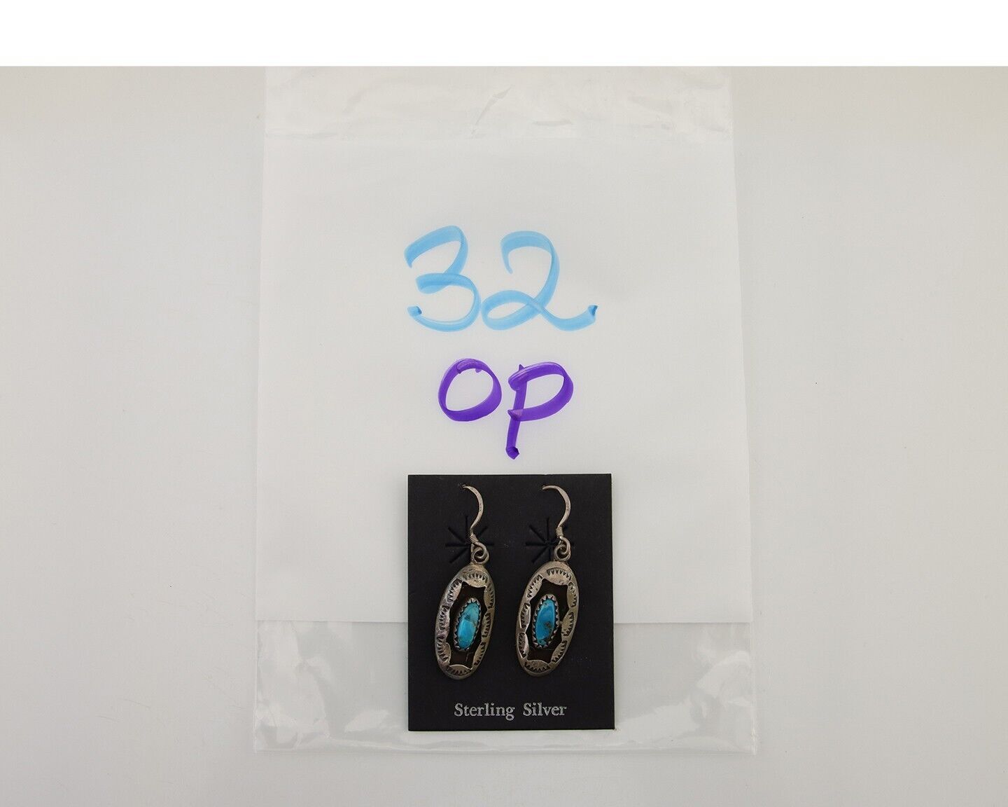 Navajo Dangle Earrings 925 Silver Natural Blue Turquoise Artist IJC C.80's