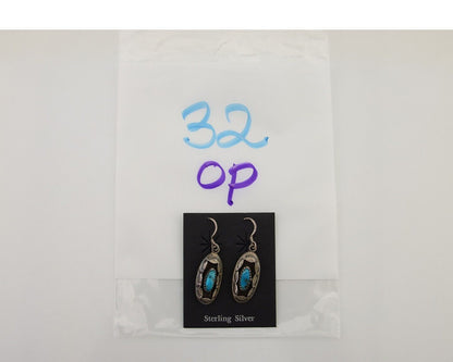 Navajo Dangle Earrings 925 Silver Natural Blue Turquoise Artist IJC C.80's