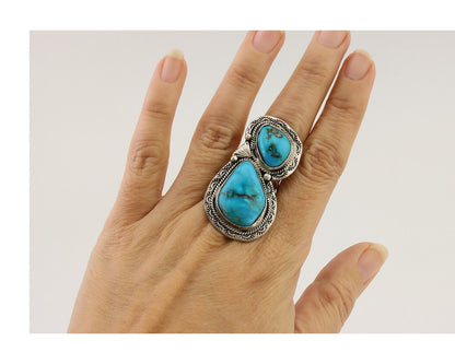 Navajo Handmade Ring 925 Silver Natural Tuquoise Artist Signed Tom Willeto C.80s