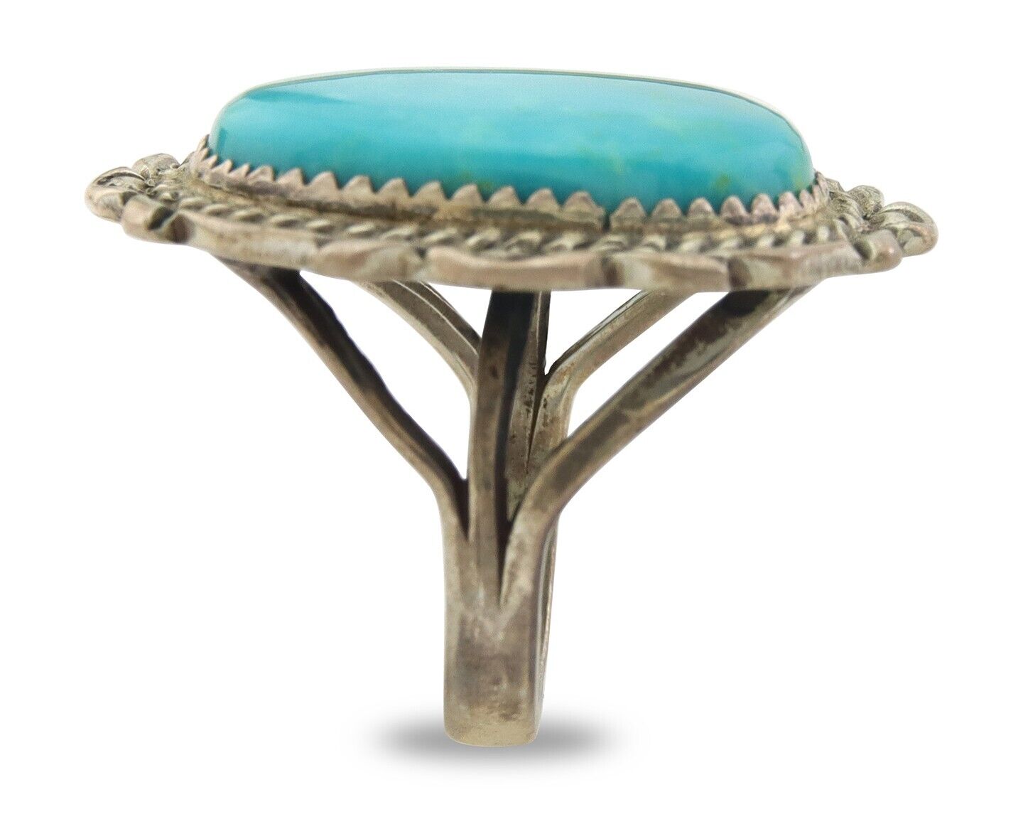 Navajo Ring 925 Sterling Natural Blue Turquoise Signed TALHAT C.80's Size 6.0