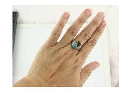 Vintage Navajo Ring 925 Sterling Silver Natural Gemstone Authentic Size 8.0