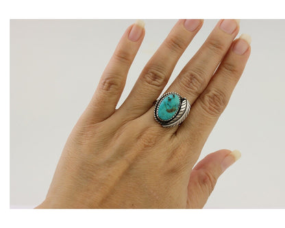 Navajo Handmade Ring 925 Silver Natural Turquoise Artist Signed IJC C.80's