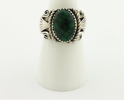 Navajo Ring 925 Silver Green Spiderweb Turquoise Artist Signed Sylver Ray C.80's