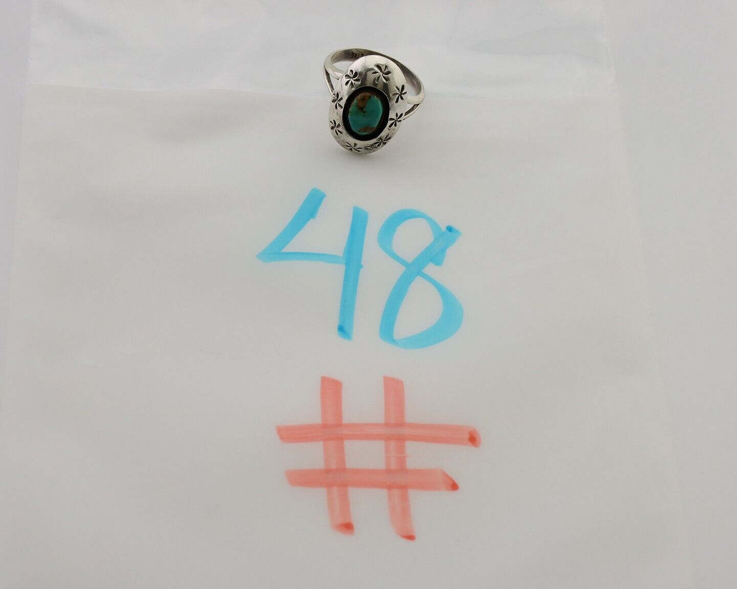 Navajo Ring 925 Silver Kingman Turquoise Native American Artist C.80's