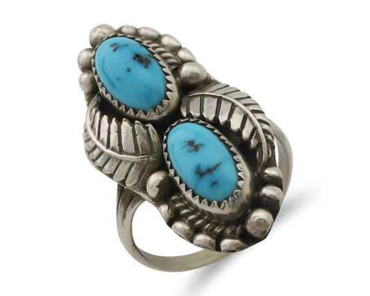Navajo Ring 925 Silver Sleeping Beauty Turquoise Signed Sharon Cisco C.80's