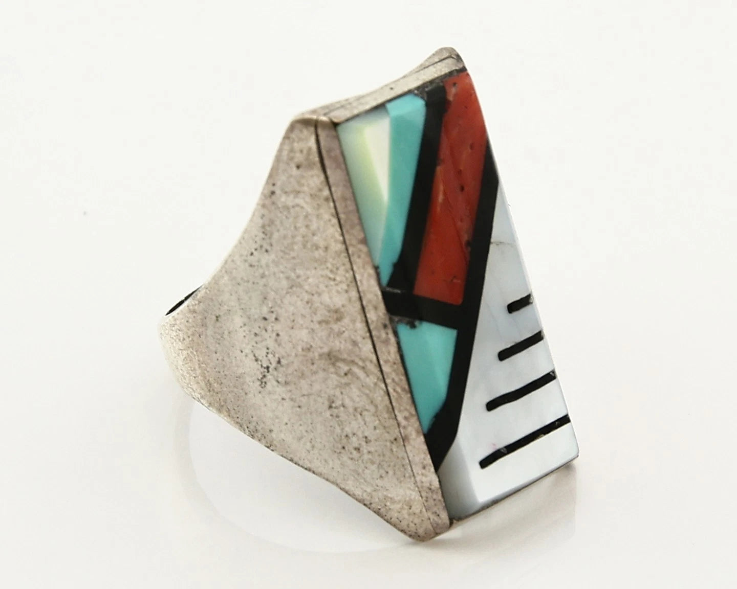 Men Zuni Ring Sterling Silver Natural Gemstone Vintage Handmade Size 12.25