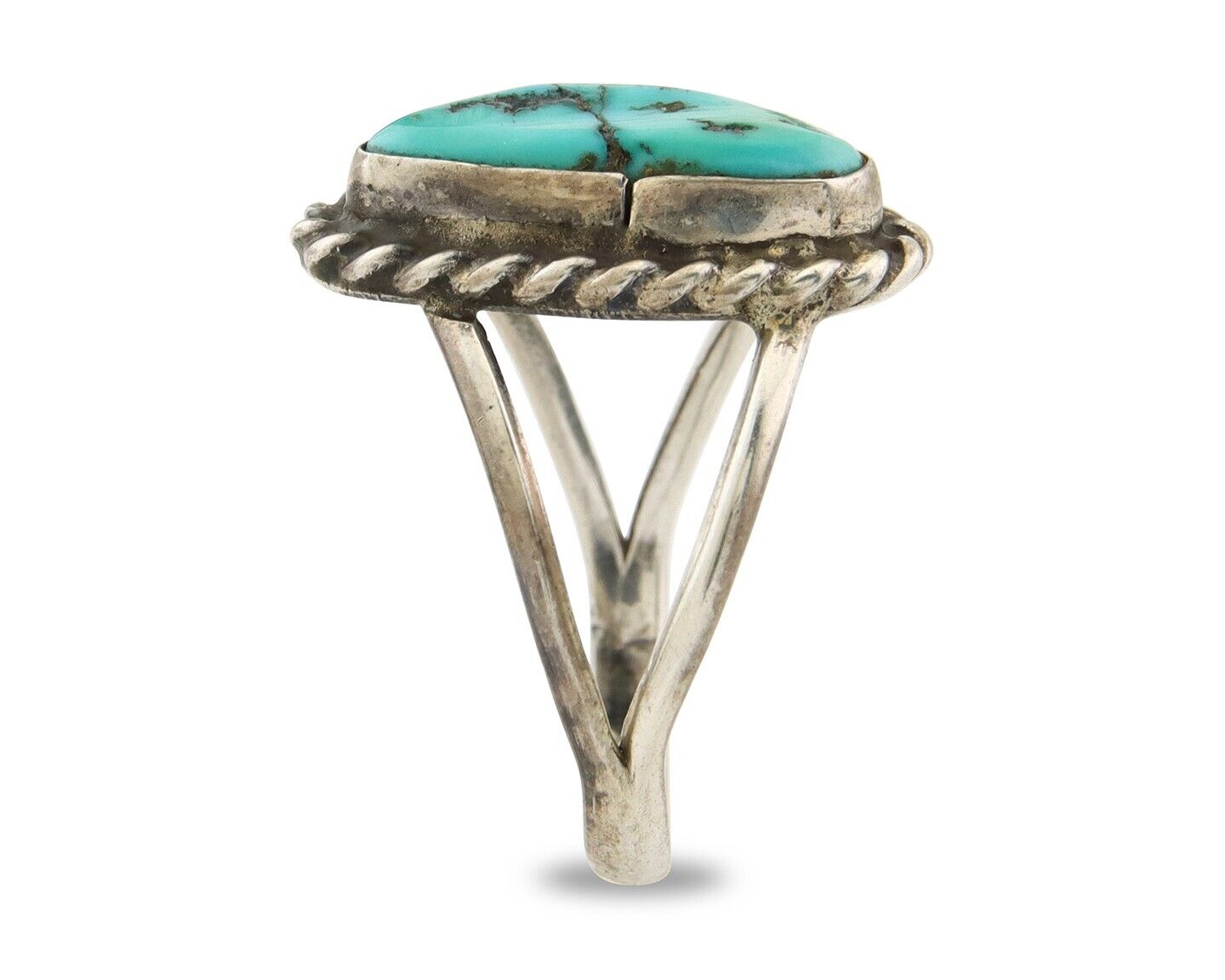 Navajo Ring 925 Sterling Natural Mined Arizona Turquoise C.80's Size 7.5