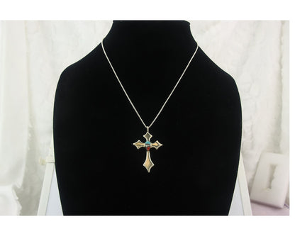 Navajo Cross Necklace Sterling Silver Authentic Natural Gemstones Signed M