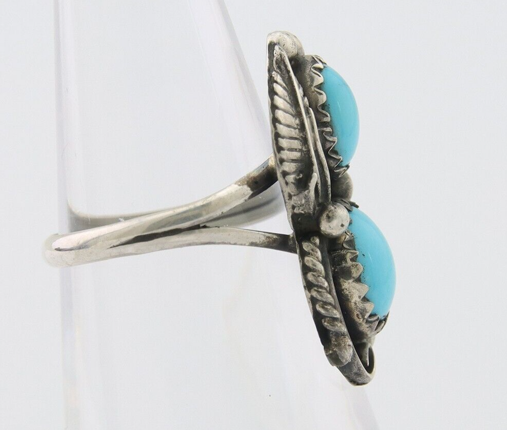 Navajo Ring 925 Silver Natural Blue Turquoise Artist Signed SC C.80's Size 4.5