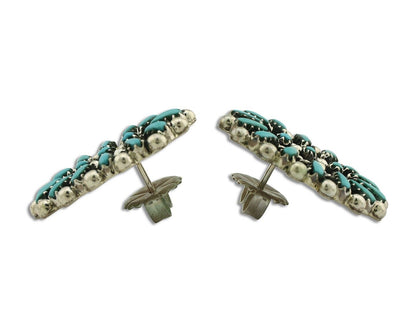 Navajo Earrings 925 Silver Sleeping Beauty Turquoise Signed B Yazzie C.80's