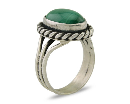 Navajo Ring 925 Silver Natural Malachite Native American Artist C.80's