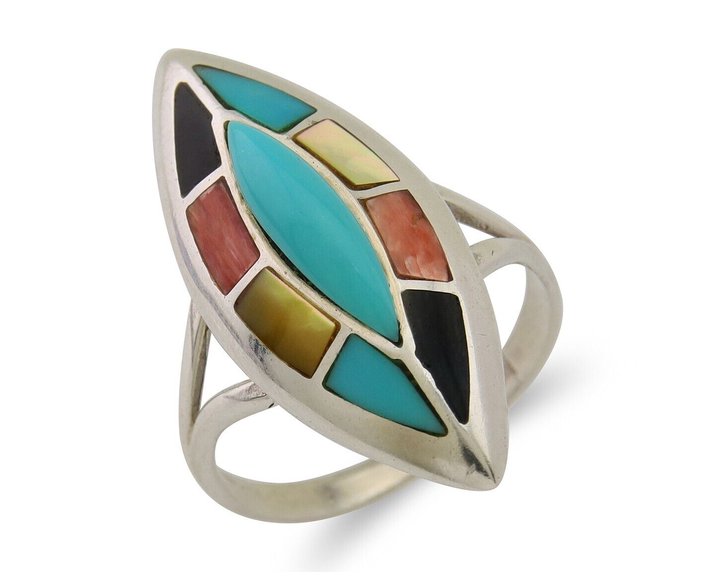 Navajo Ring 925 Silver Turquoise Shell Onyx Spiney Oyster Native Artist C.80's