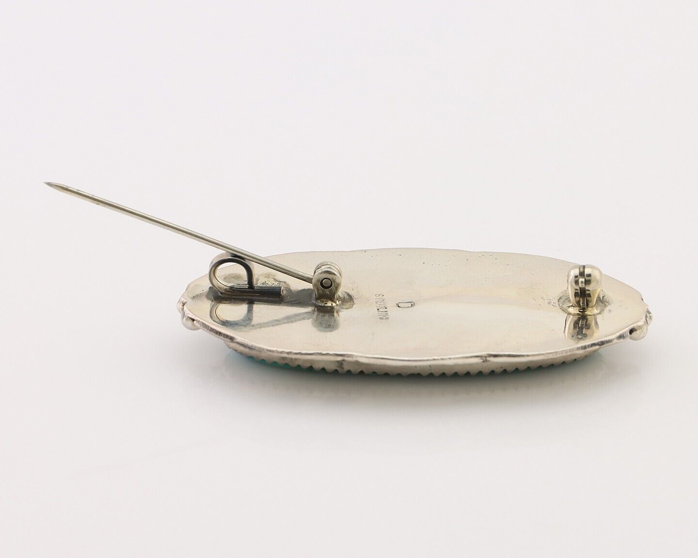 Navajo Pin Pendant 925 Silver Turquoise Hand Stamped Artist Signed D C.80's