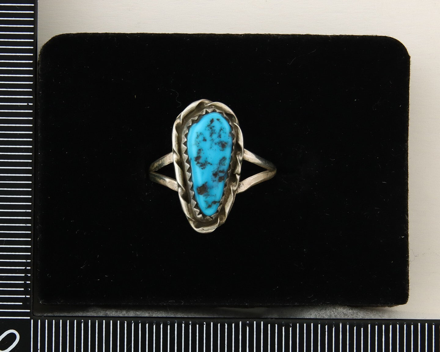 Navajo Ring 925 Sterling Natural Mined Blue Nugget Turquoise C.80's Size 5.75