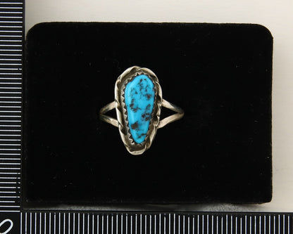 Navajo Ring 925 Sterling Natural Mined Blue Nugget Turquoise C.80's Size 5.75