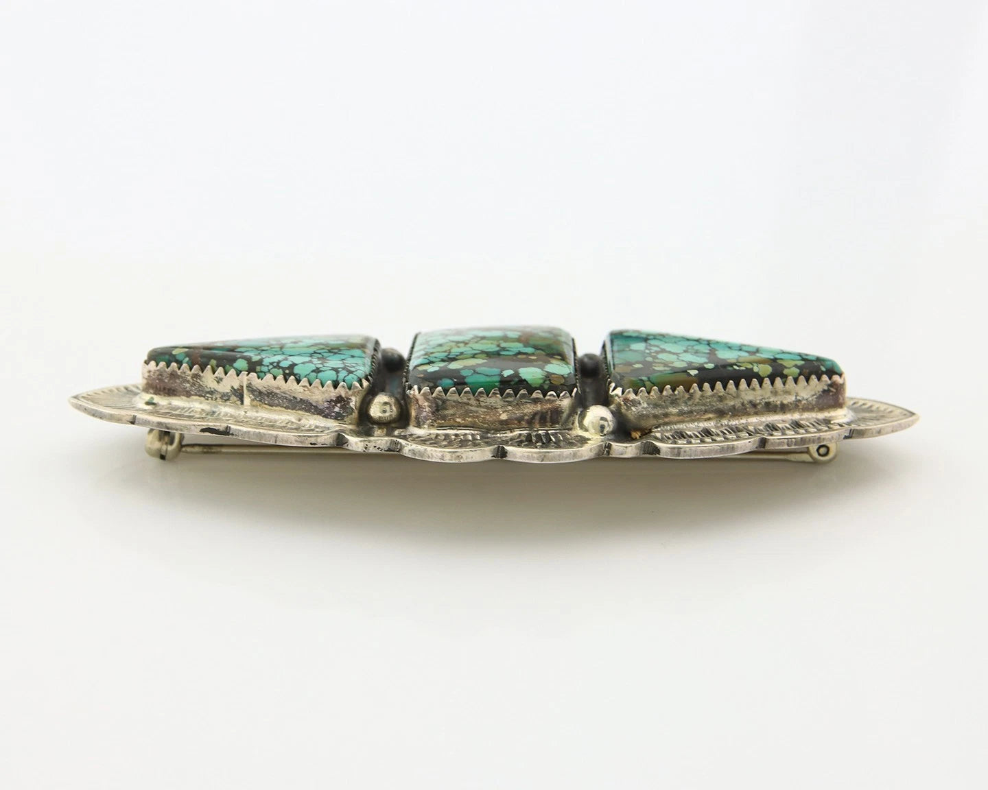 Navajo Handmade Pin Sterling Silver Turquoise Vintage Artist Signed GB
