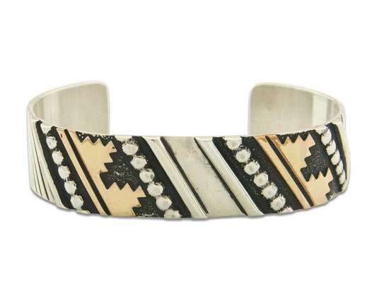 Navajo Bracelet Gold & 925 Silver Handmade 16 mm Wide Signed Thomas Singer C80s
