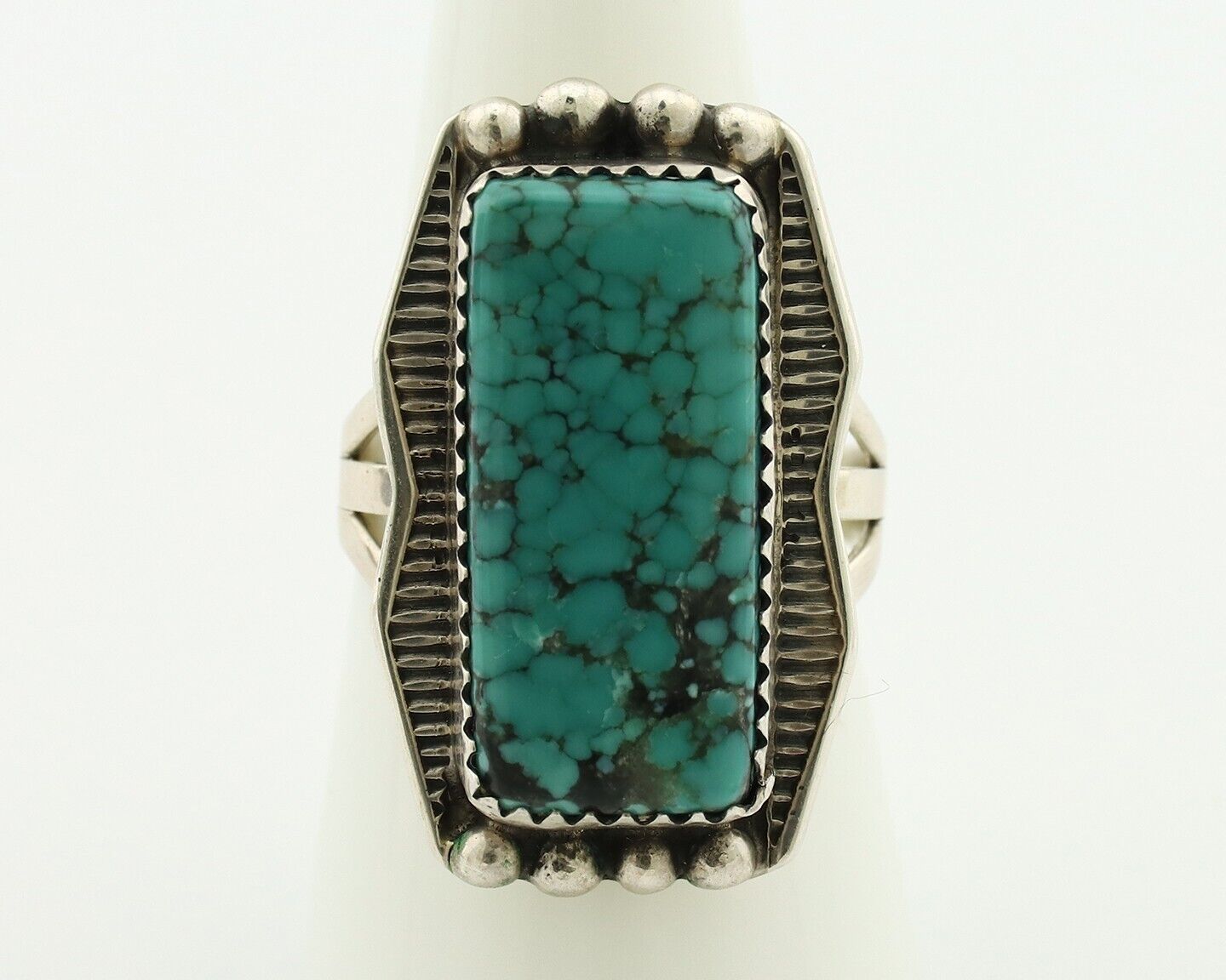 Navajo Ring 925 Silver Spiderweb Turquoise Artist Signed D C.80's