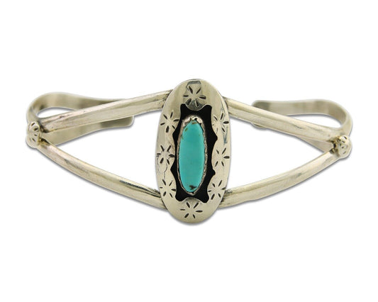 Navajo Cuff Bracelet 925 Silver Turquoise Cuff Artist Signed IJC C.80's