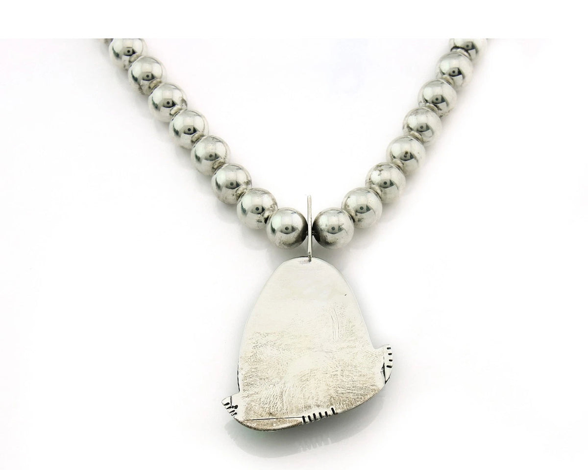 Navajo Necklace 925 Sterling Silver Nevada Turquoise Vintage 9mm 19in long C80s