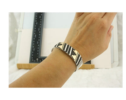 Navajo Bracelet Gold & 925 Silver Handmade 16 mm Wide Signed Thomas Singer C80s