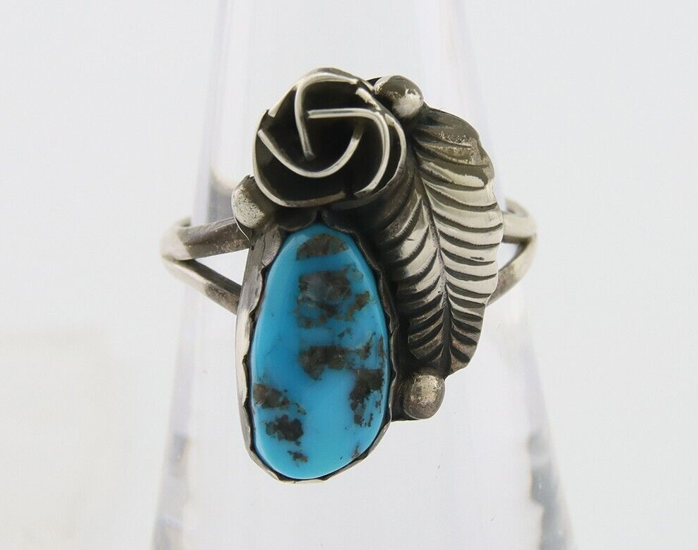Navajo Ring 925 Silver Sleeping Beauty Turquoise Native American Artist C.80's