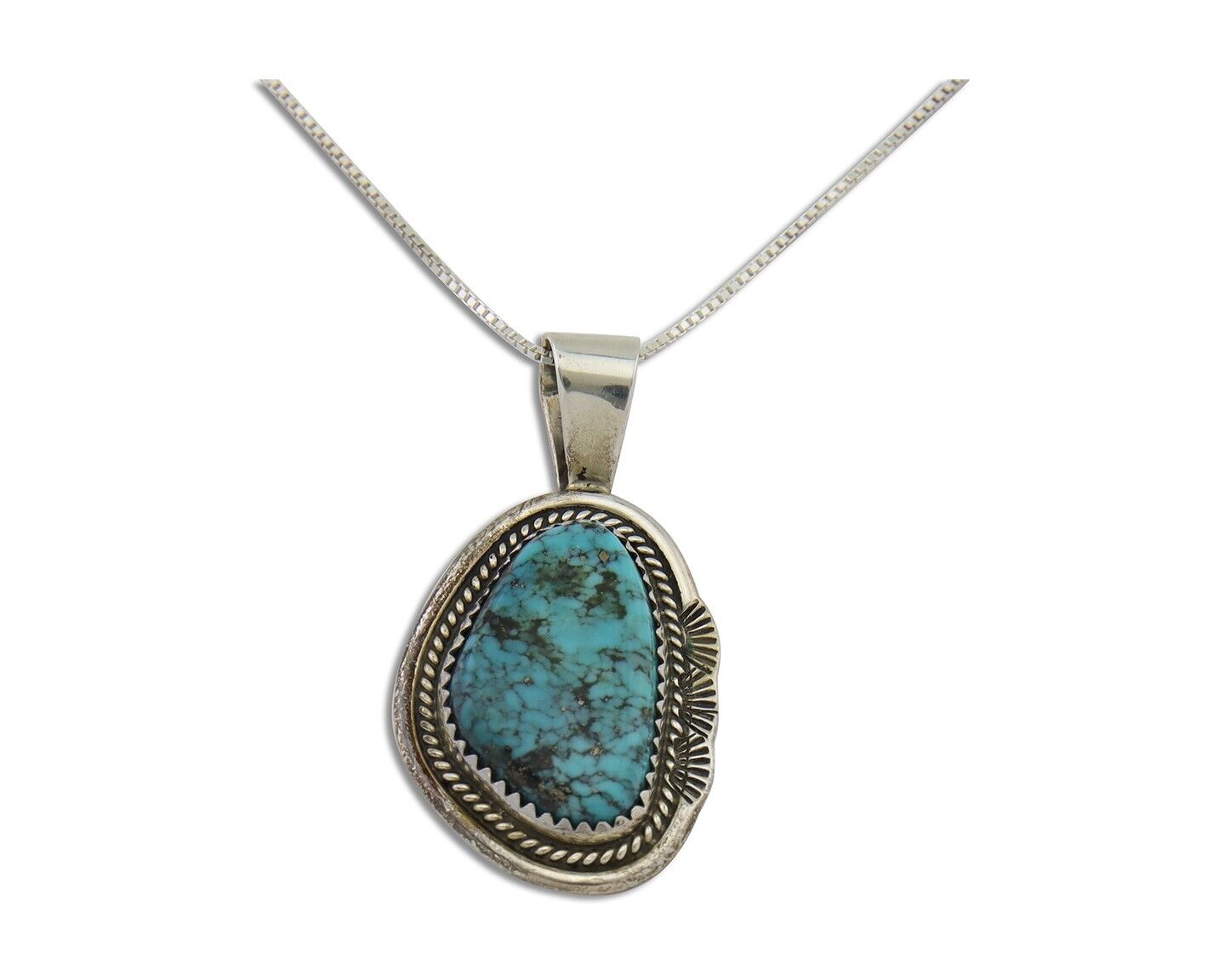 Navajo Necklace 925 Silver Natural Blue Turquoise Artist Signed Mike Begay C.80s