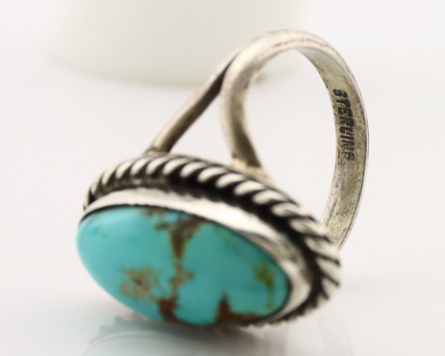 Navajo Ring 925 Silver Kingman Turquoise Native American Artist C.80's