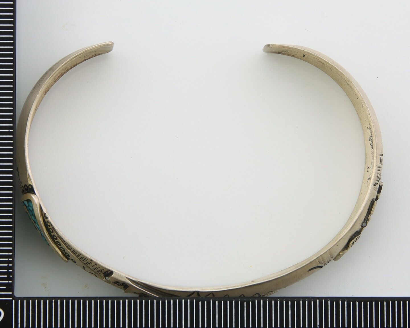 Navajo Bracelet 925 Silver Inlaid Turquoise Cuff Native American Artist C.80's