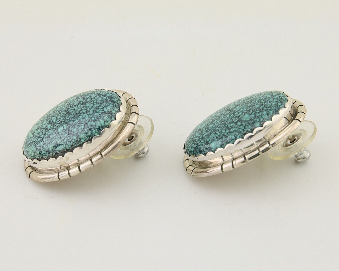 Navajo Earrings 925 Silver Mine 8 Turquoise Native American Artist C.80's
