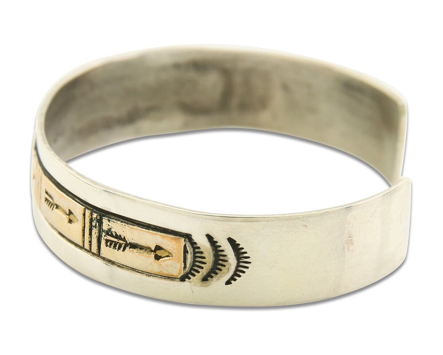 Navajo Bracelet 925 Silver & 12K Gold Cuff Artist Signed Randall Endito C.80's