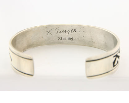 Navajo Bracelet 925 Silver Artist Signed Thomas Singer Cuff Made in the 1980's