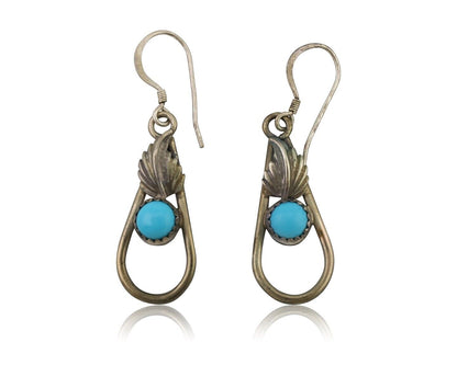 Navajo Dangle Earrings 925 Silver Sleeping B Turquoise Native Artist C.80's