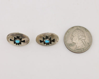 Navajo Hand Cut Earrings 925 Silver Natural Turquoise Native Artist C.80's