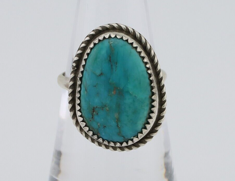 Navajo Ring 925 Silver Kingman Turquoise Native American Artist C.80's