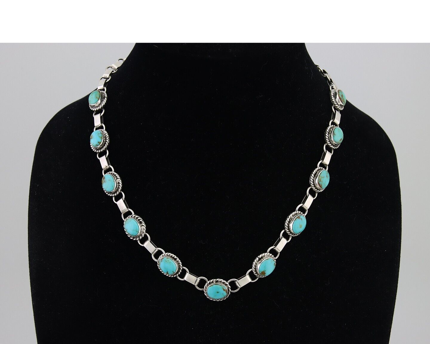 Navajo Turquoise Necklace 925 Silver Natural Blue Native American Artist C.80's