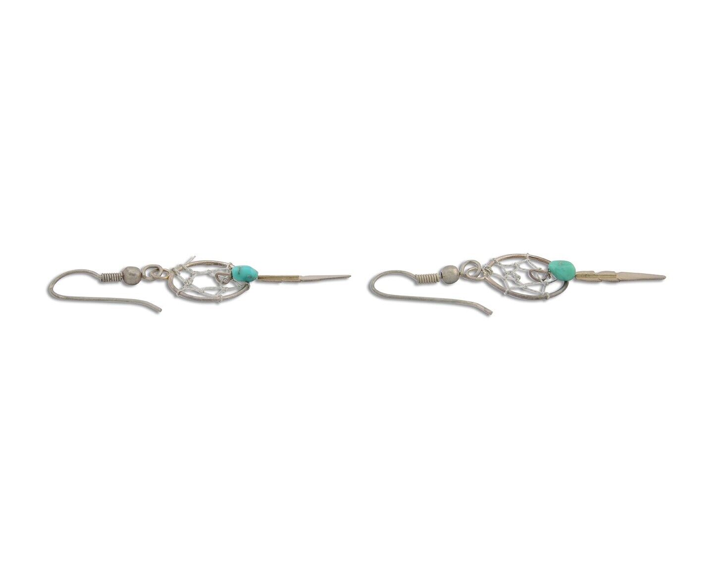 Navajo Dangle Dream Catcher Earrings 925 Silver Blue Turquoise Native Artist C80