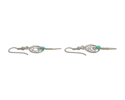Navajo Dangle Dream Catcher Earrings 925 Silver Blue Turquoise Native Artist C80