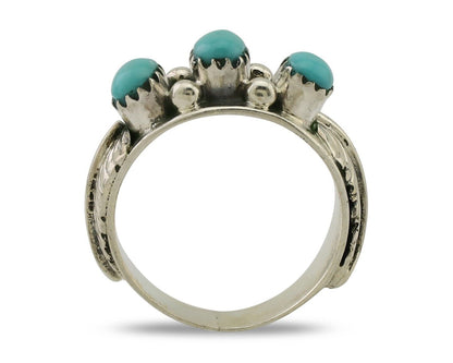 Navajo Ring 925 Silver Sleeping Beauty Turquoise Artist Signed WR C.80's
