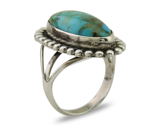 Navajo Shield Ring 925 Silver Arizona Turquoise Native Artist C.80's