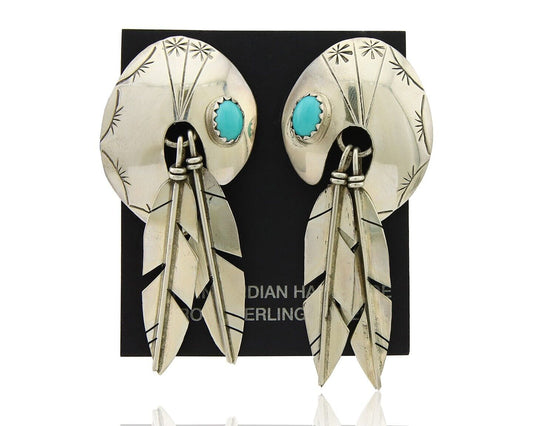 Navajo Earrings 925 Silver Handmade Natural Turquoise Signed JAC C.80s