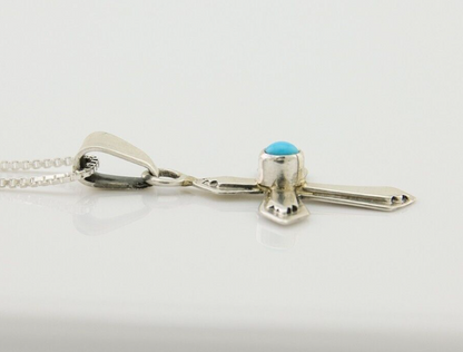 Navajo Sand Cast Necklace 925 Silver Turquoise Native American Artist C.80's