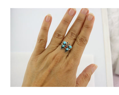 Navajo Butterfly Ring 925 Sterling Silver Authentic Turquoise & Coral Size 7.25